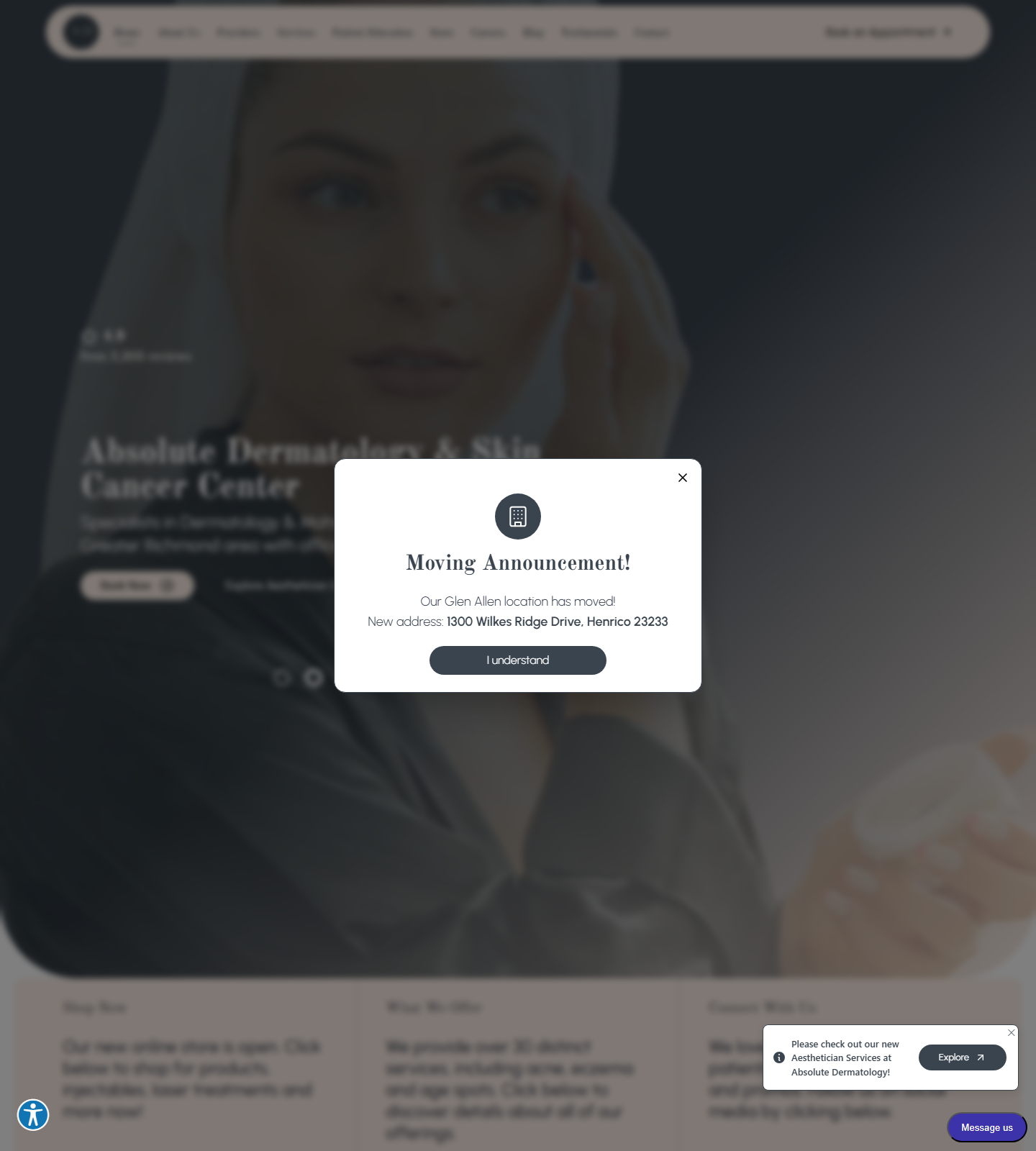 Absolute Dermatology & Skin Cancer Center — Absolute Dermatology & Skin Cancer Center website homepage (Henrico, VA)