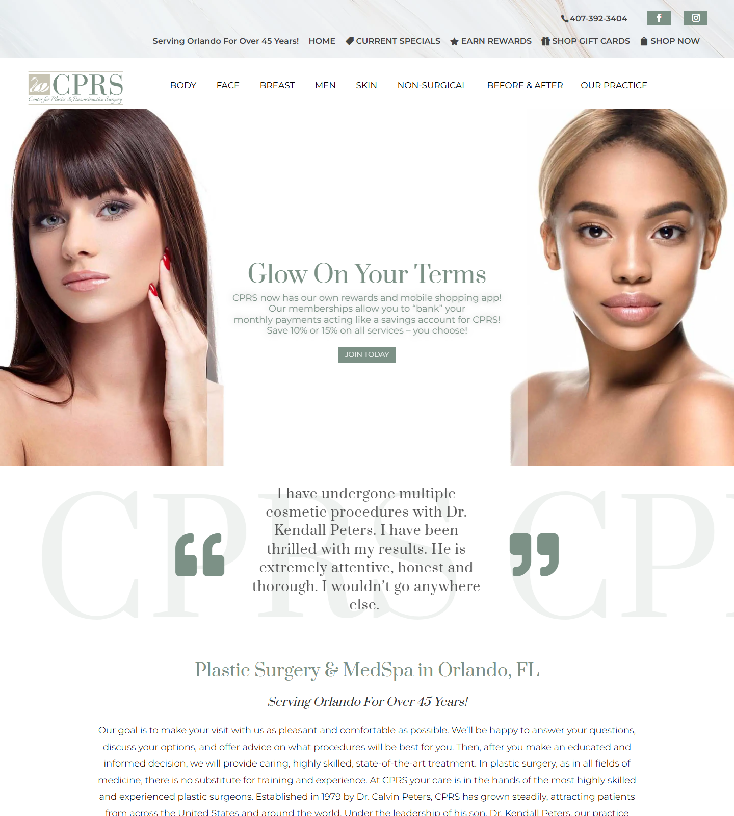 Center for Plastic & Reconstructive Surgery — Center for Plastic & Reconstructive Surgery: Dr. Kendall Peters, MD, FACS website homepage (Orlando, FL)