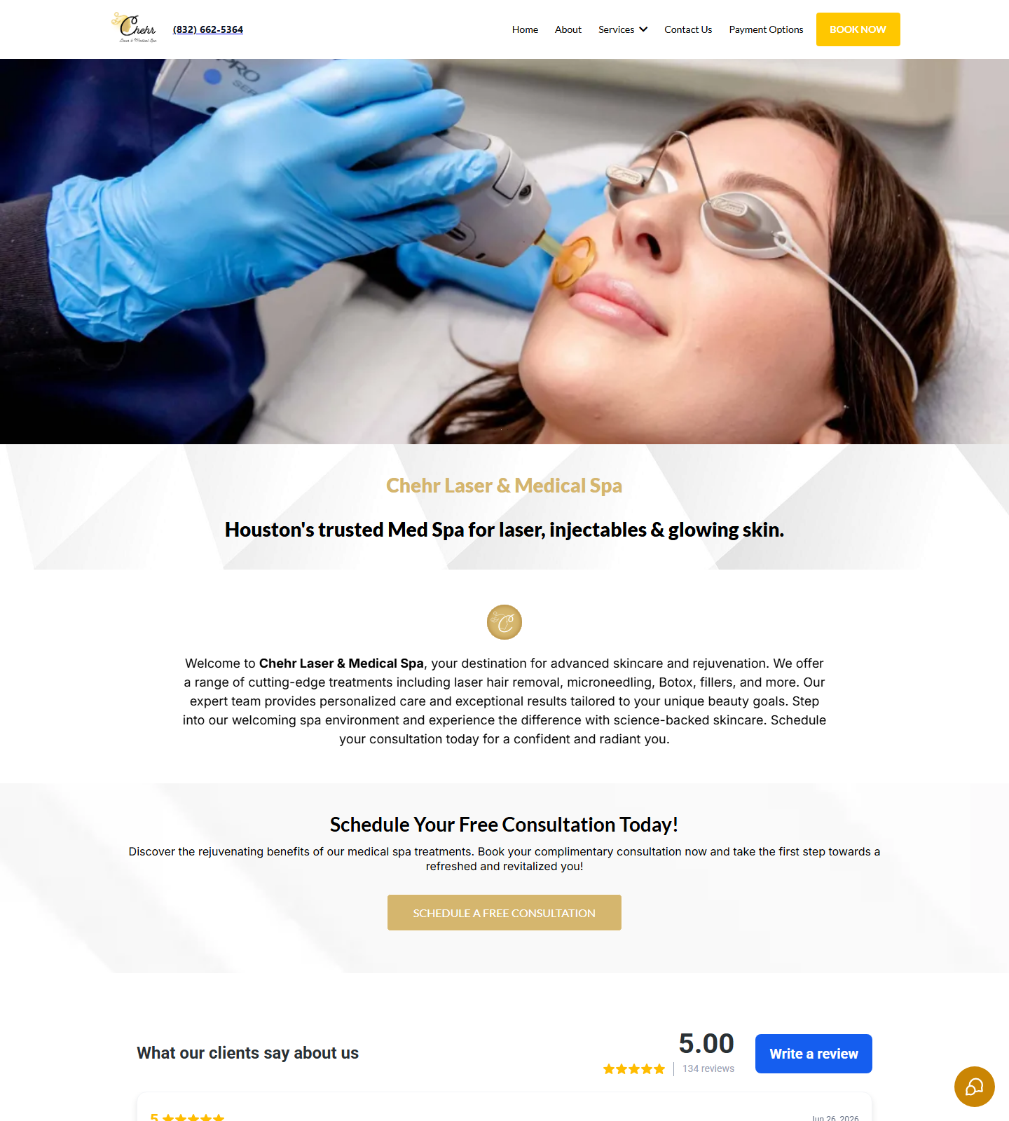 Chehr Laser & Medical Spa — Chehr Laser & Medical Spa website homepage (Houston, TX plastic & cosmetic surgery)