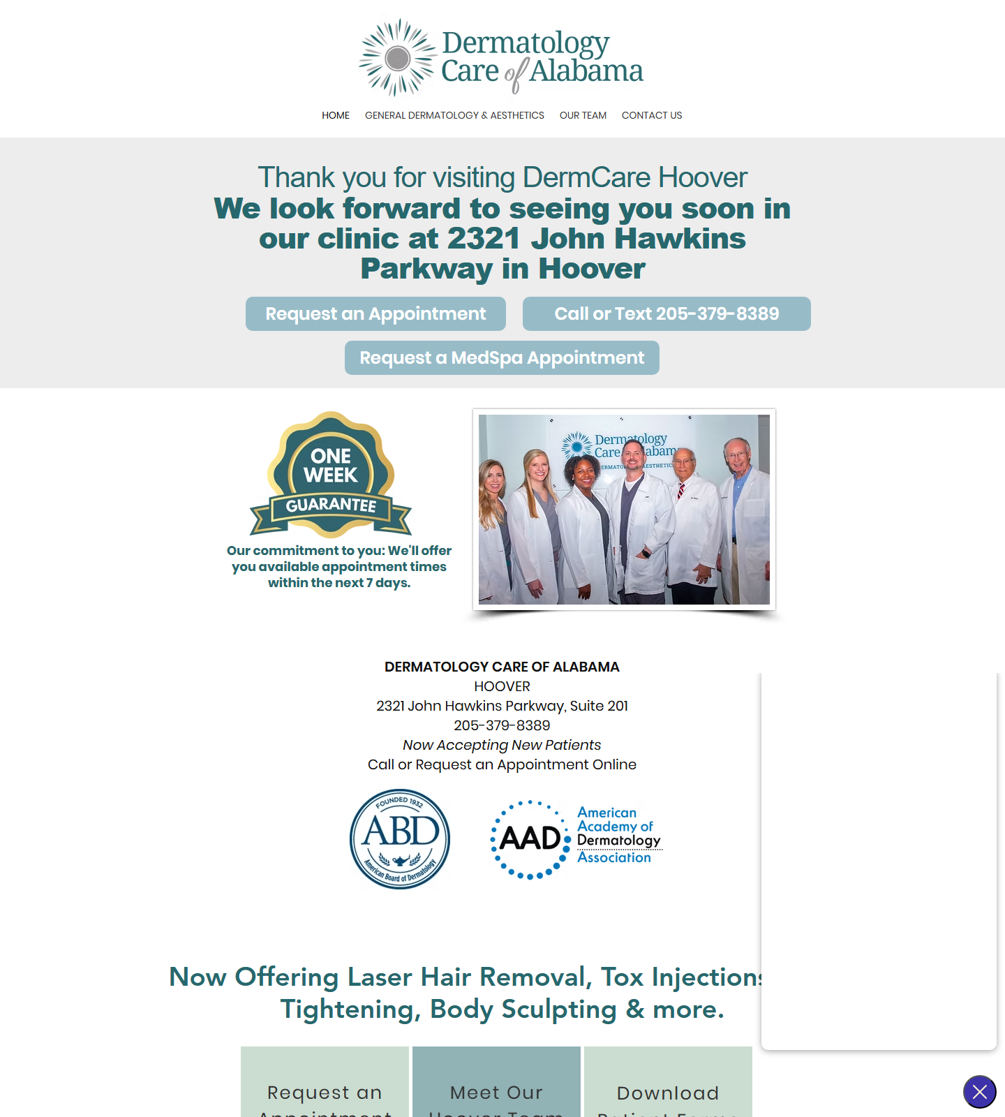 Dermatology Care of Alabama - Hoover — Dermatology Care of Alabama - Hoover website homepage (Hoover, AL)