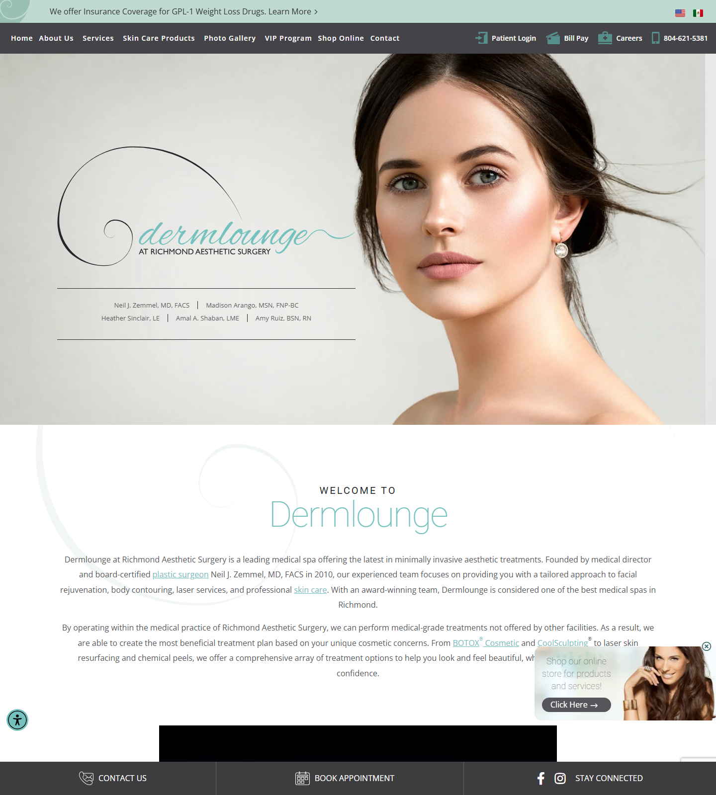 Dermlounge — Dermlounge website homepage (Richmond, VA)