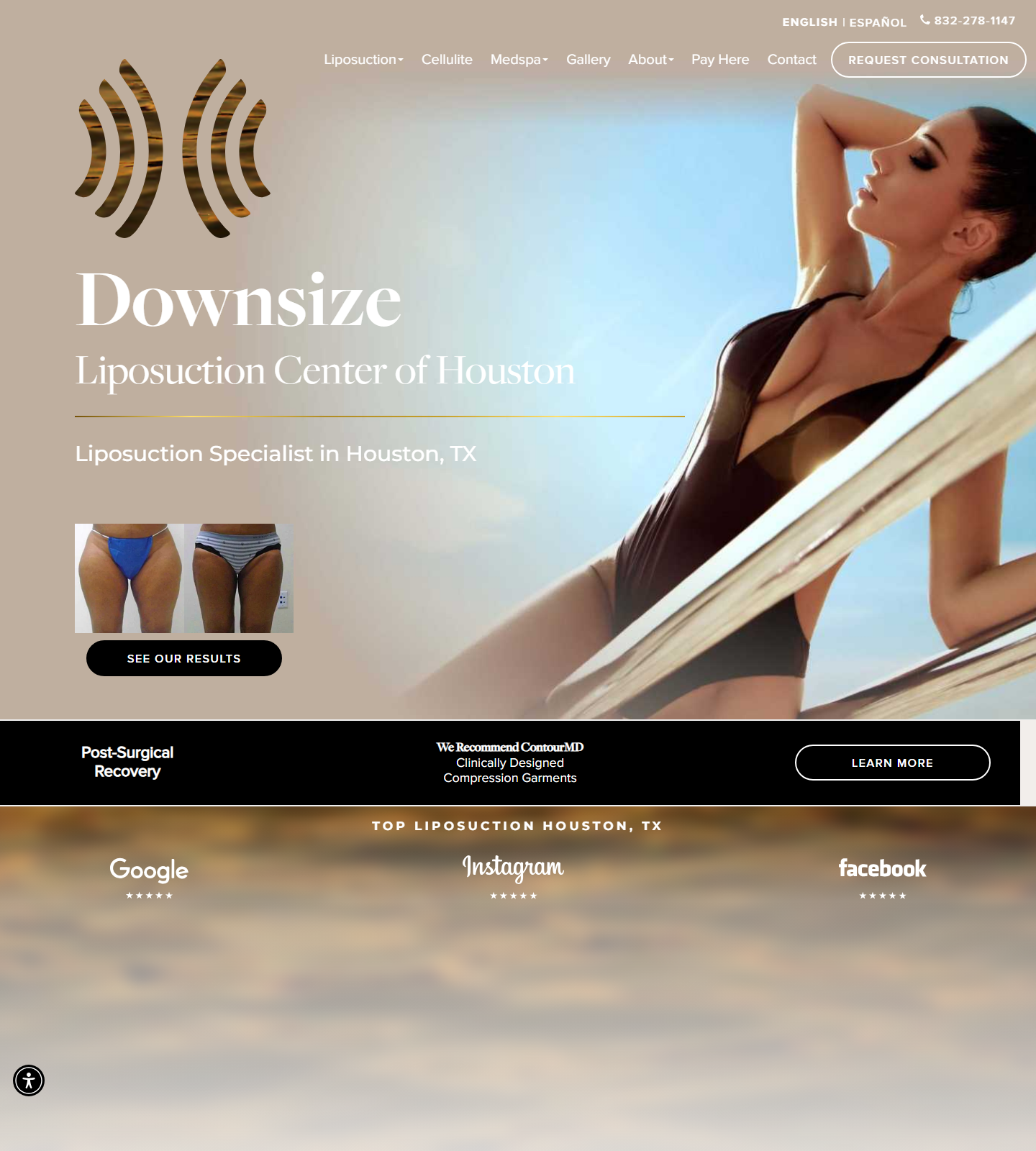 Downsize Liposuction Center of Houston — Downsize Liposuction Center of Houston website homepage (Houston, TX plastic & cosmetic surgery)