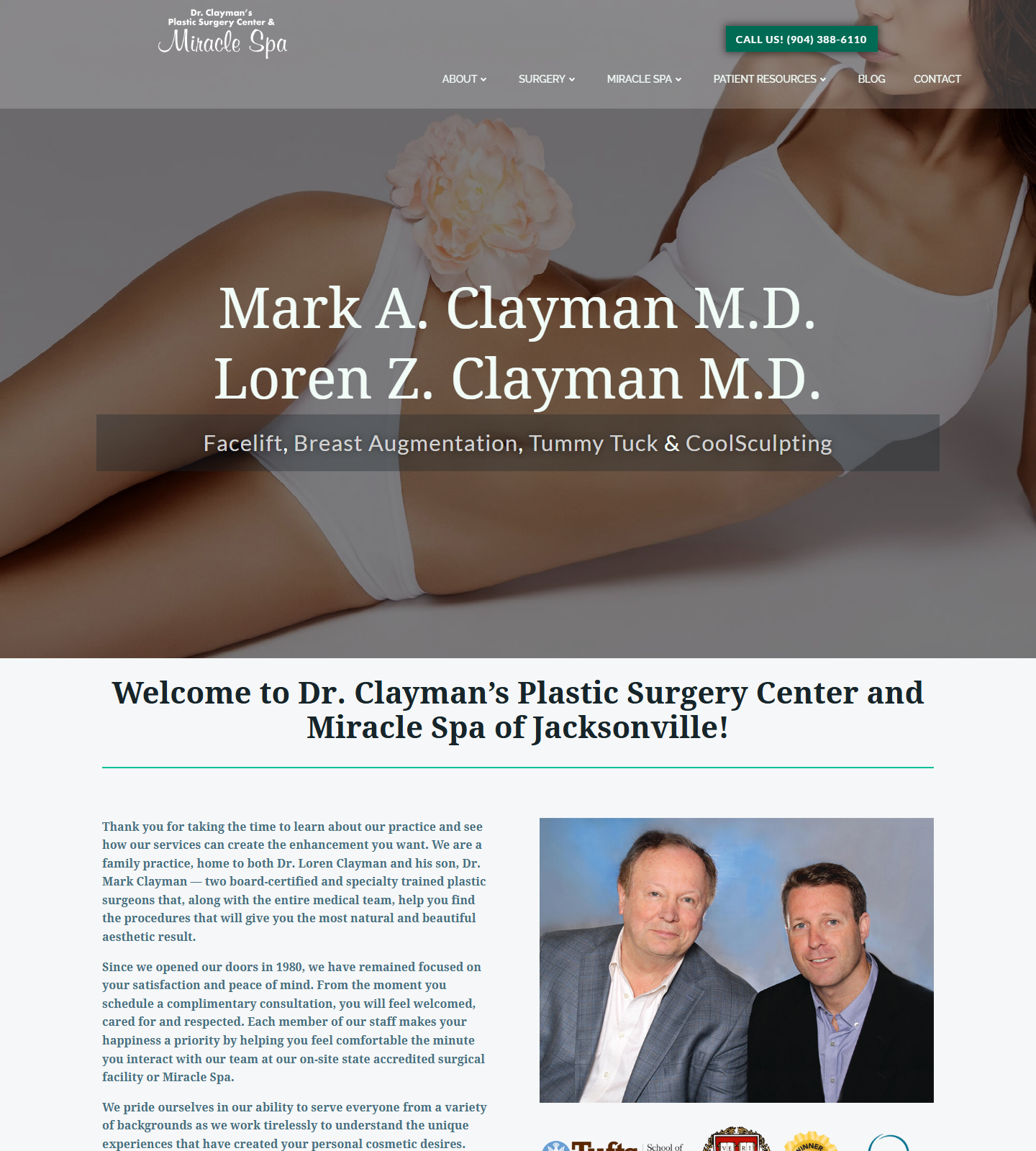 Dr. Clayman's Plastic Surgery Center and Miracle Spa — Dr. Clayman's Plastic Surgery Center and Miracle Spa website homepage (Jacksonville, FL)
