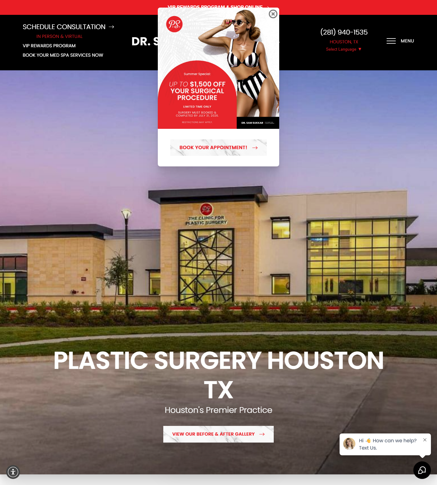 Dr. Sam Sukkar - The Clinic for Plastic Surgery — Dr. Sam Sukkar - The Clinic for Plastic Surgery website homepage (Houston, TX plastic & cosmetic surgery)