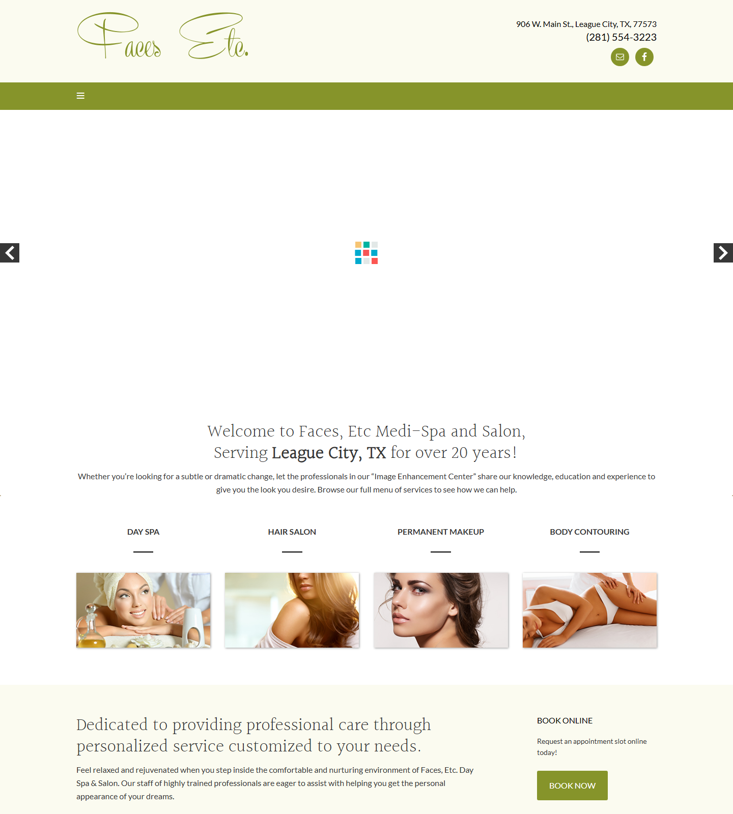 FACES, ETC. Day Spa, & Salon — FACES, ETC. Day Spa, & Salon website homepage (League City, TX plastic & cosmetic surgery)