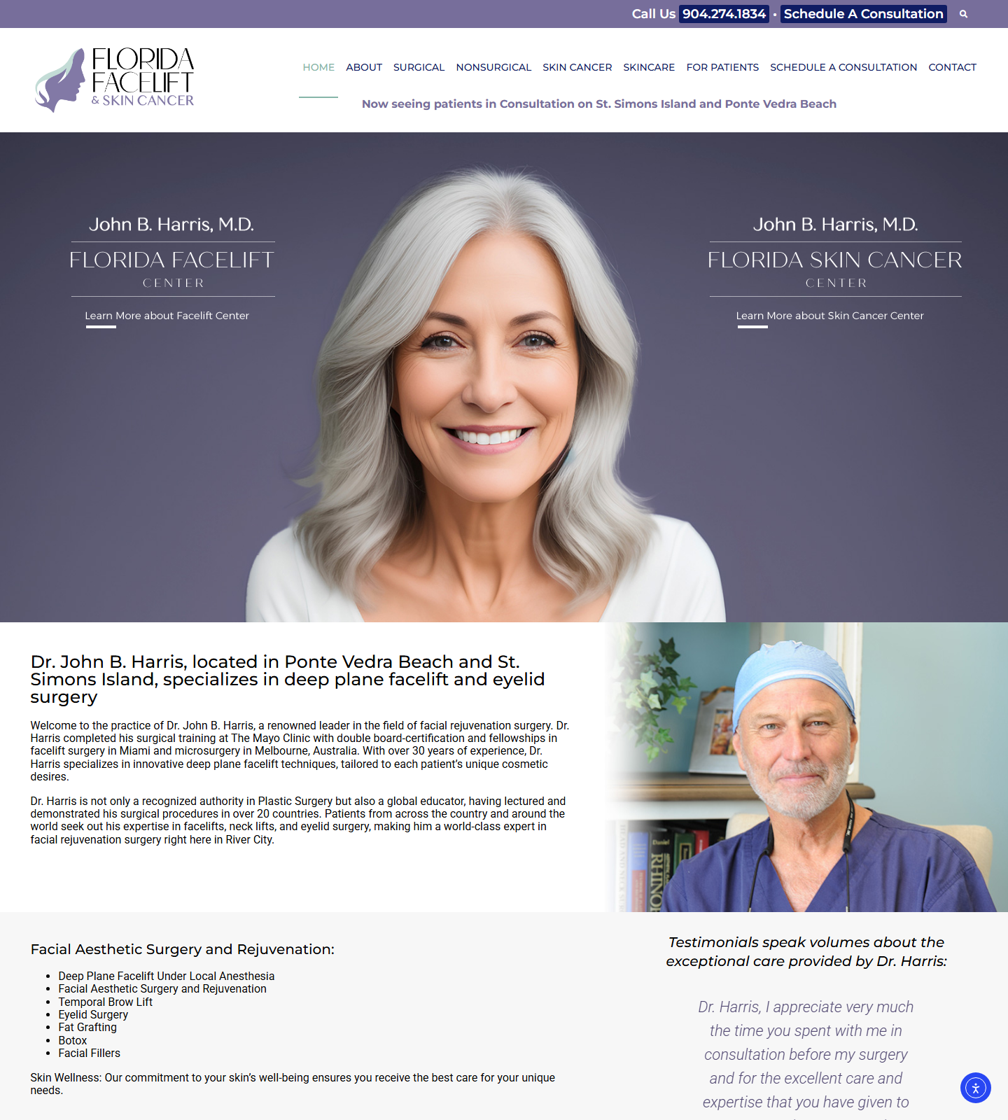 Florida Facelift & Skin Cancer Center — Florida Facelift & Skin Cancer Center website homepage (Ponte Vedra Beach, FL)