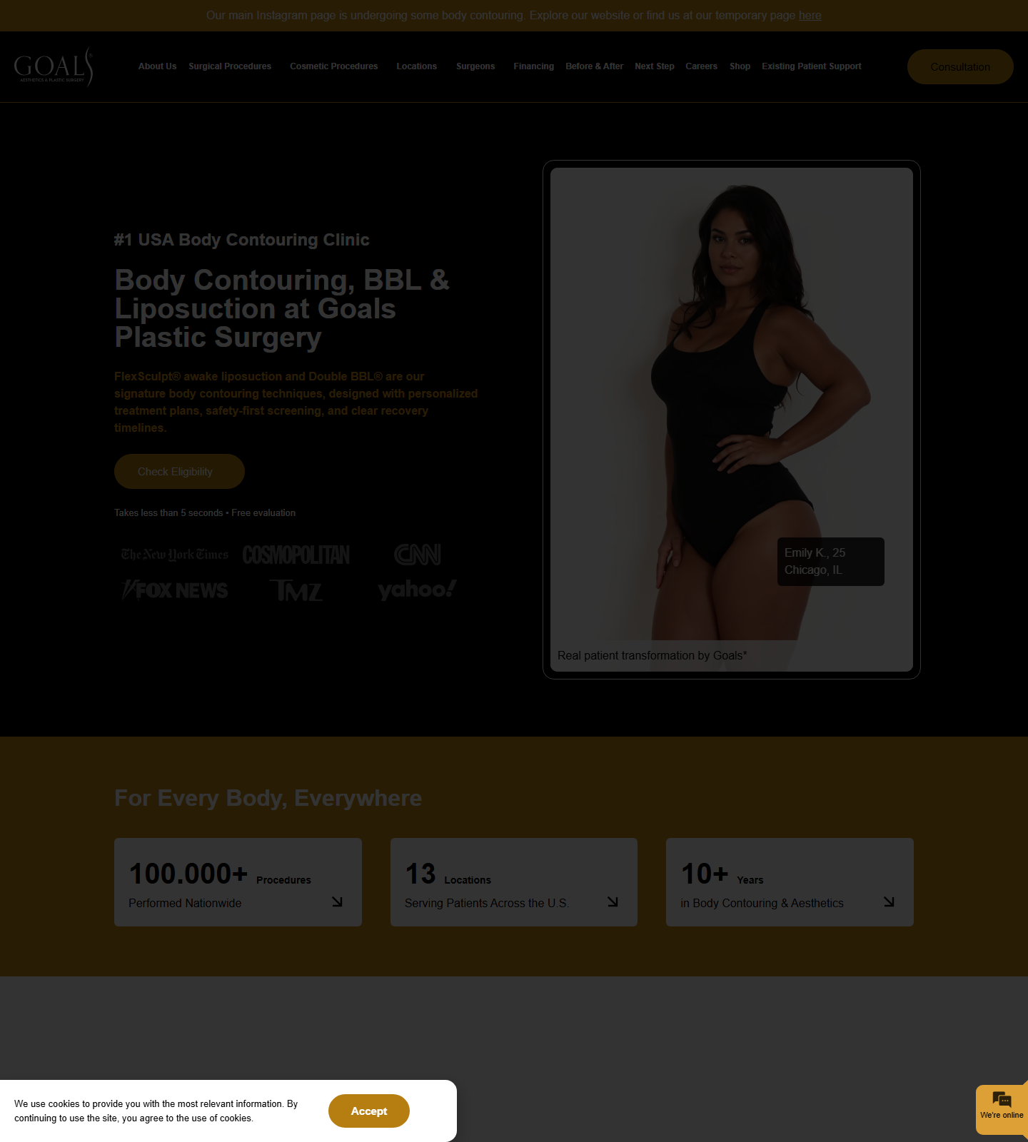 Goals Plastic Surgery — Goals Plastic Surgery website homepage (Houston, TX plastic & cosmetic surgery)
