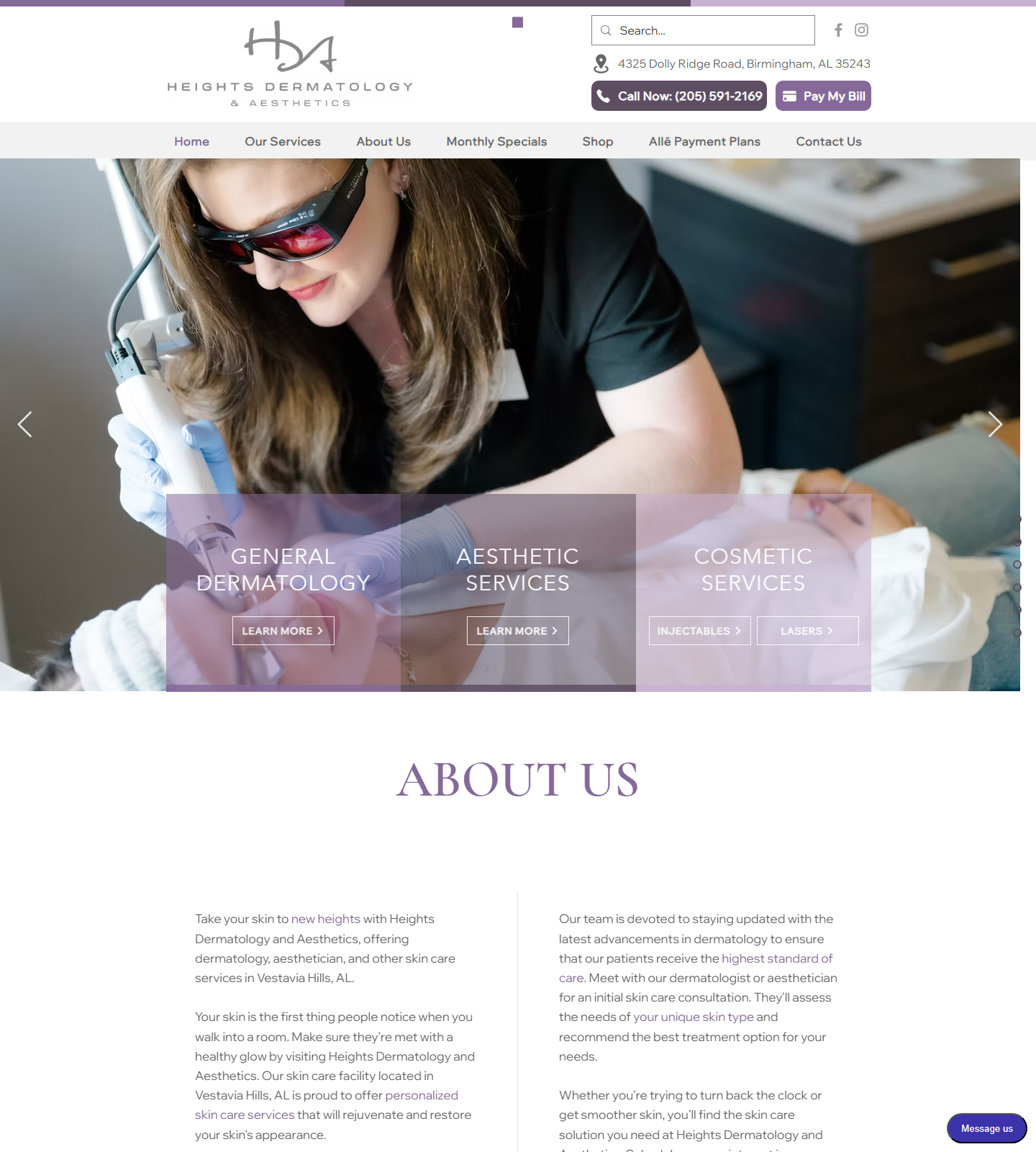 Heights Dermatology and Aesthetics — Heights Dermatology and Aesthetics website homepage (Vestavia Hills, AL)