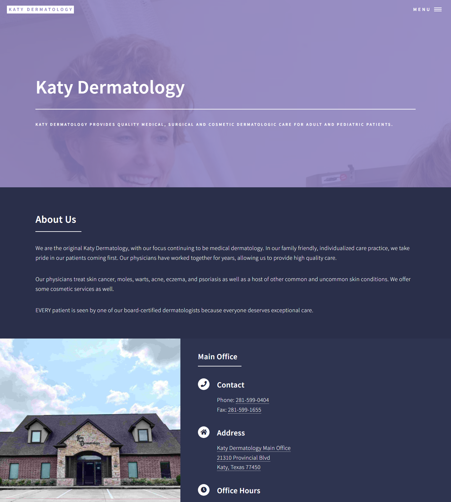 Katy Dermatology- West Clinic — Katy Dermatology- West Clinic website homepage (Katy, TX plastic & cosmetic surgery)