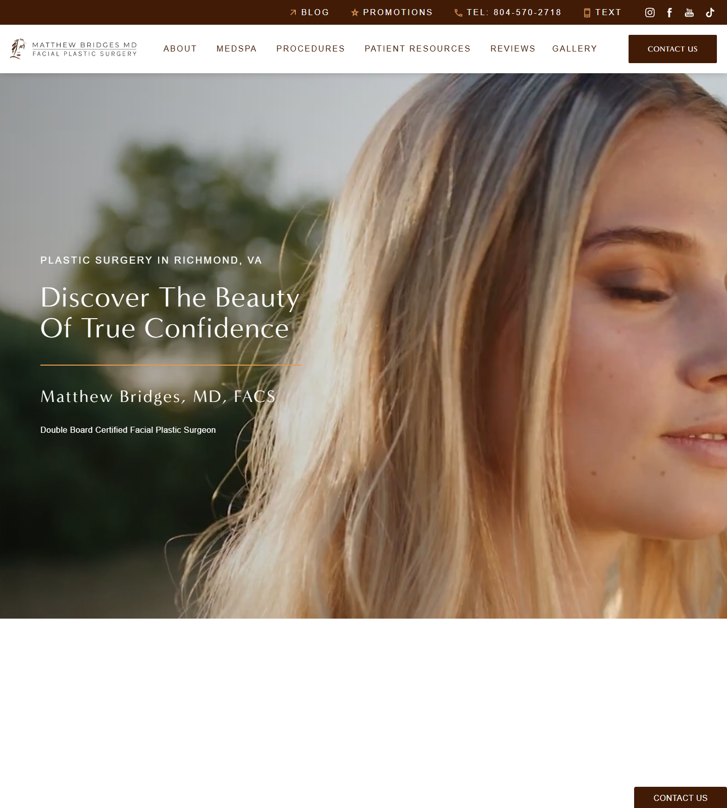 Matthew Bridges, MD, Facial Plastic Surgery & Aesthetics — Matthew Bridges, MD, Facial Plastic Surgery & Aesthetics website homepage (Midlothian, VA)