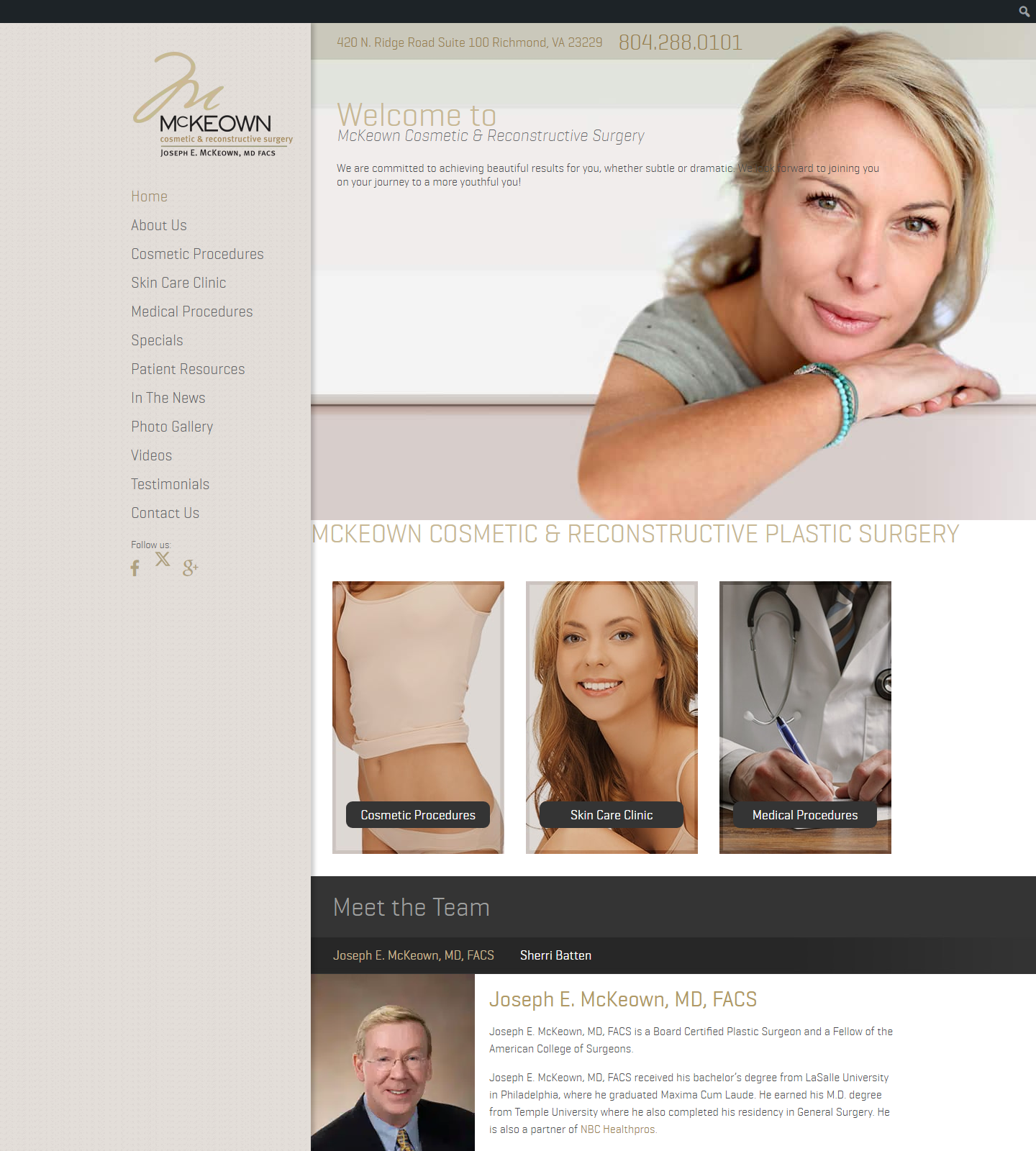 McKeown Cosmetic & Reconstr — McKeown Cosmetic & Reconstr: Mc Keown Joseph E MD website homepage (Mechanicsville, VA)