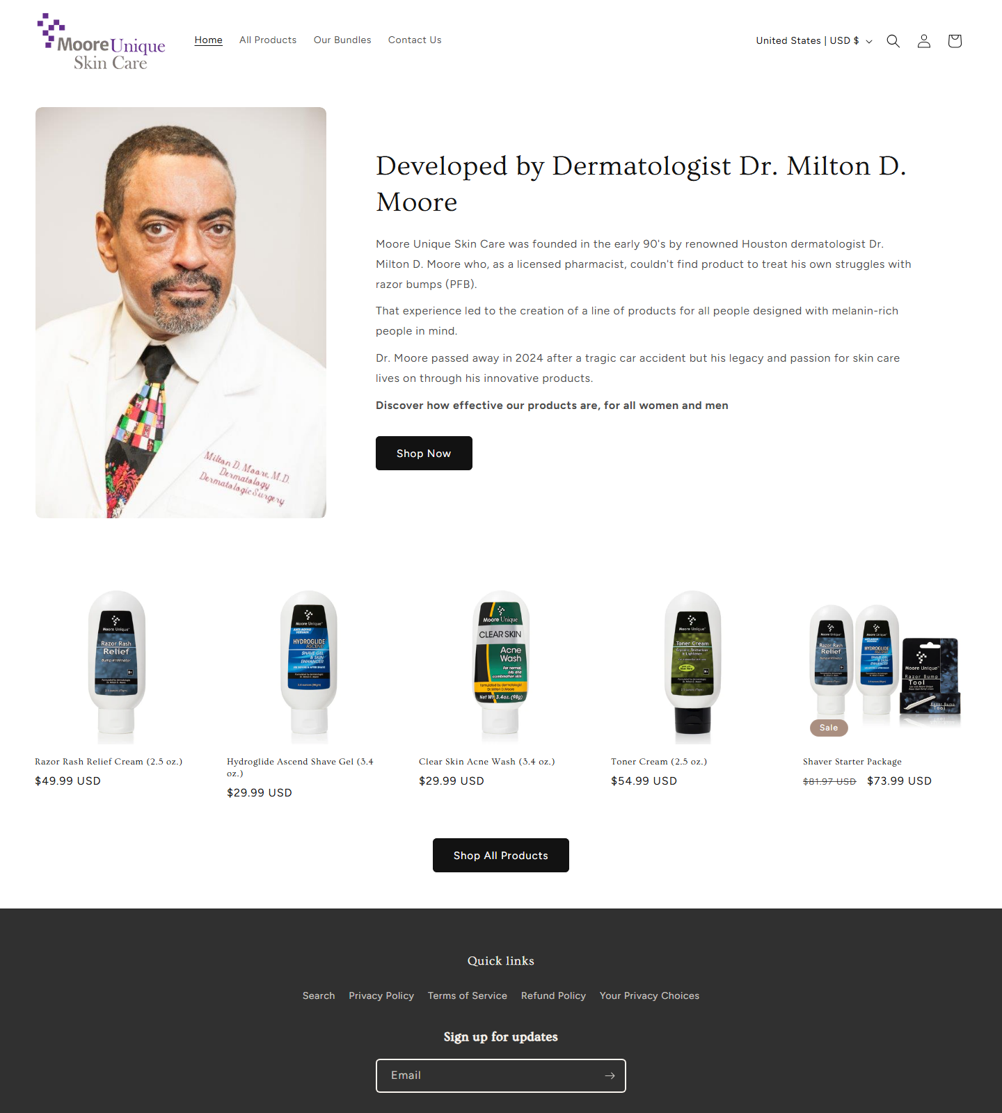 Moore Unique Skin Care — Moore Unique Skin Care website homepage (Houston, TX plastic & cosmetic surgery)