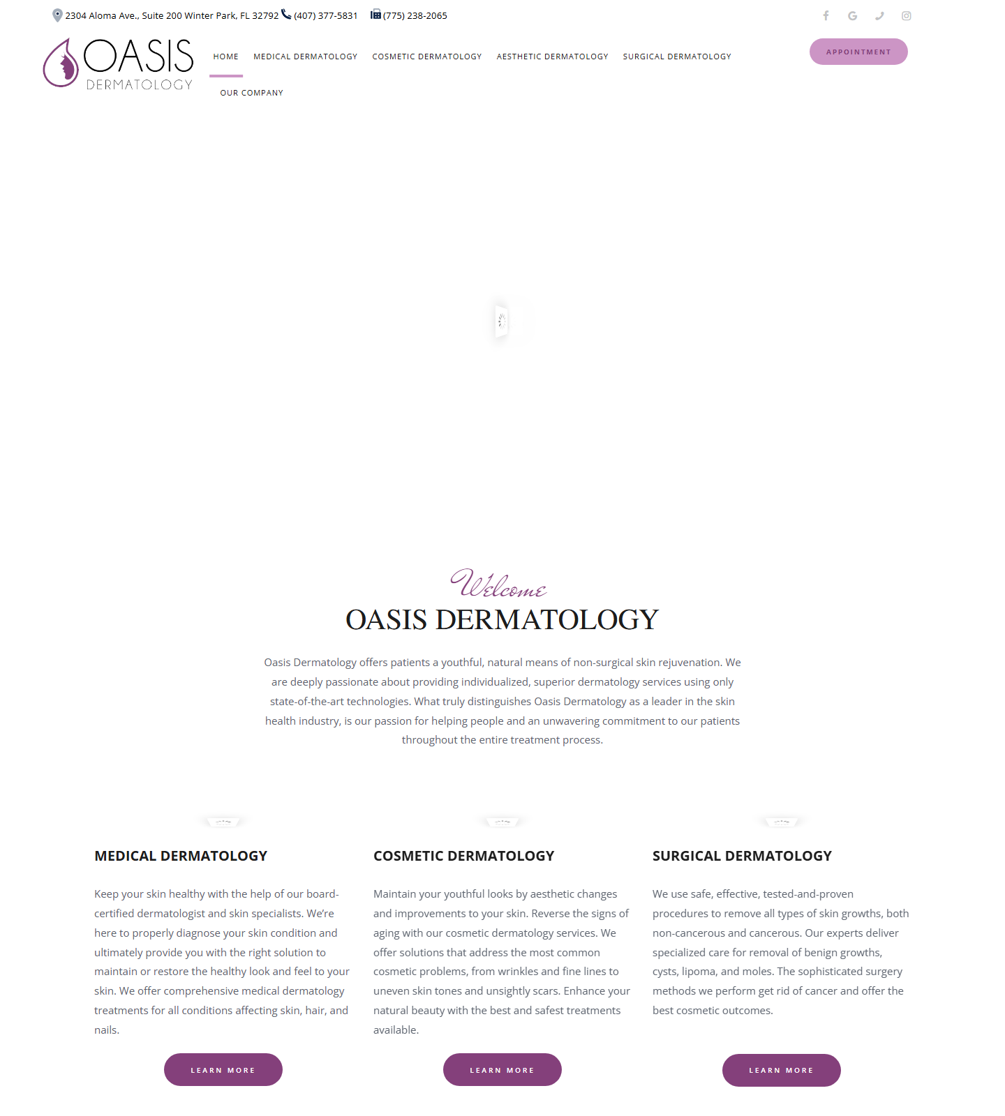 Oasis Dermatology — Oasis Dermatology website homepage (Winter Park, FL)