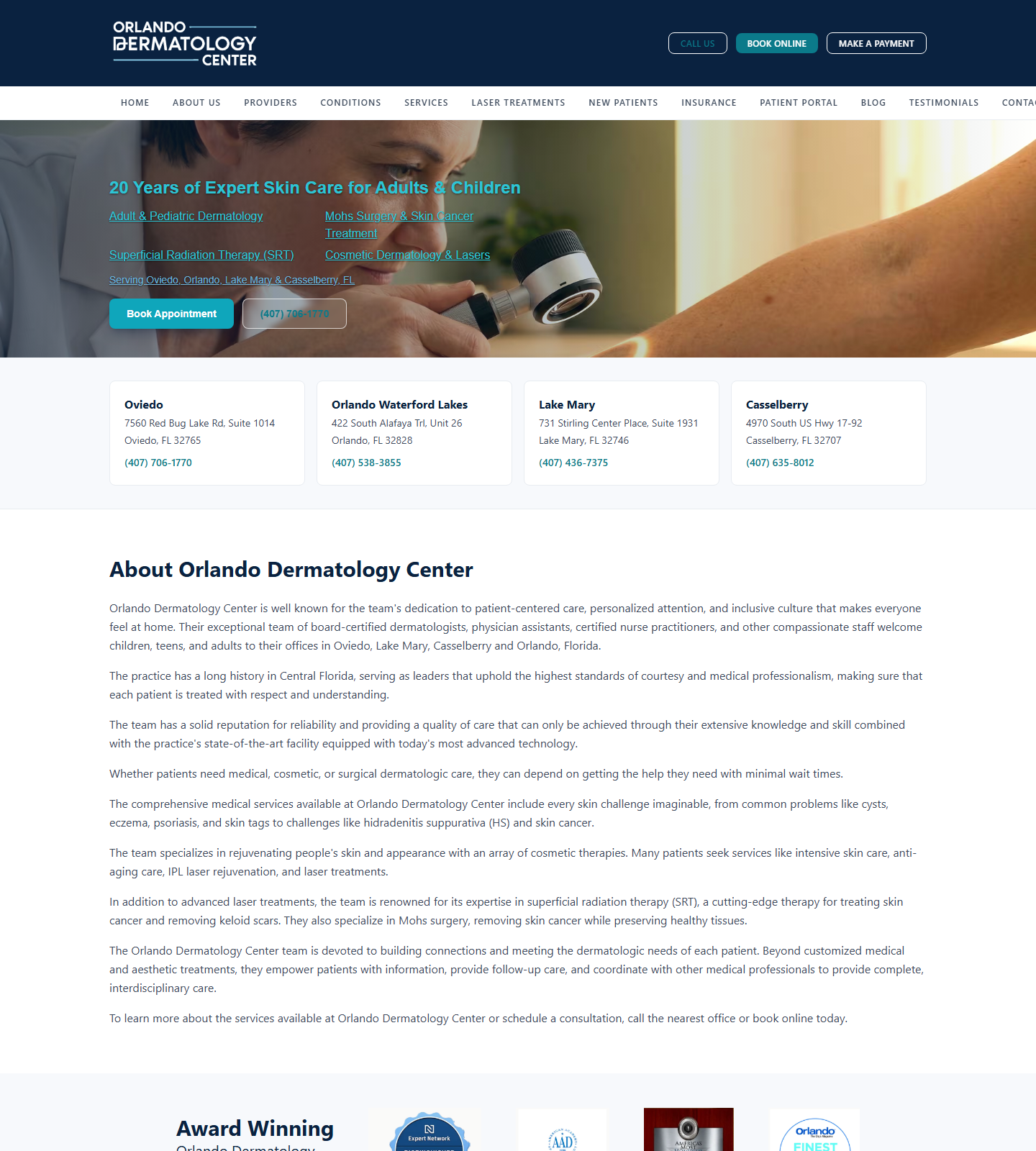 Orlando Dermatology Center — Orlando Dermatology Center website homepage (Oviedo, FL)
