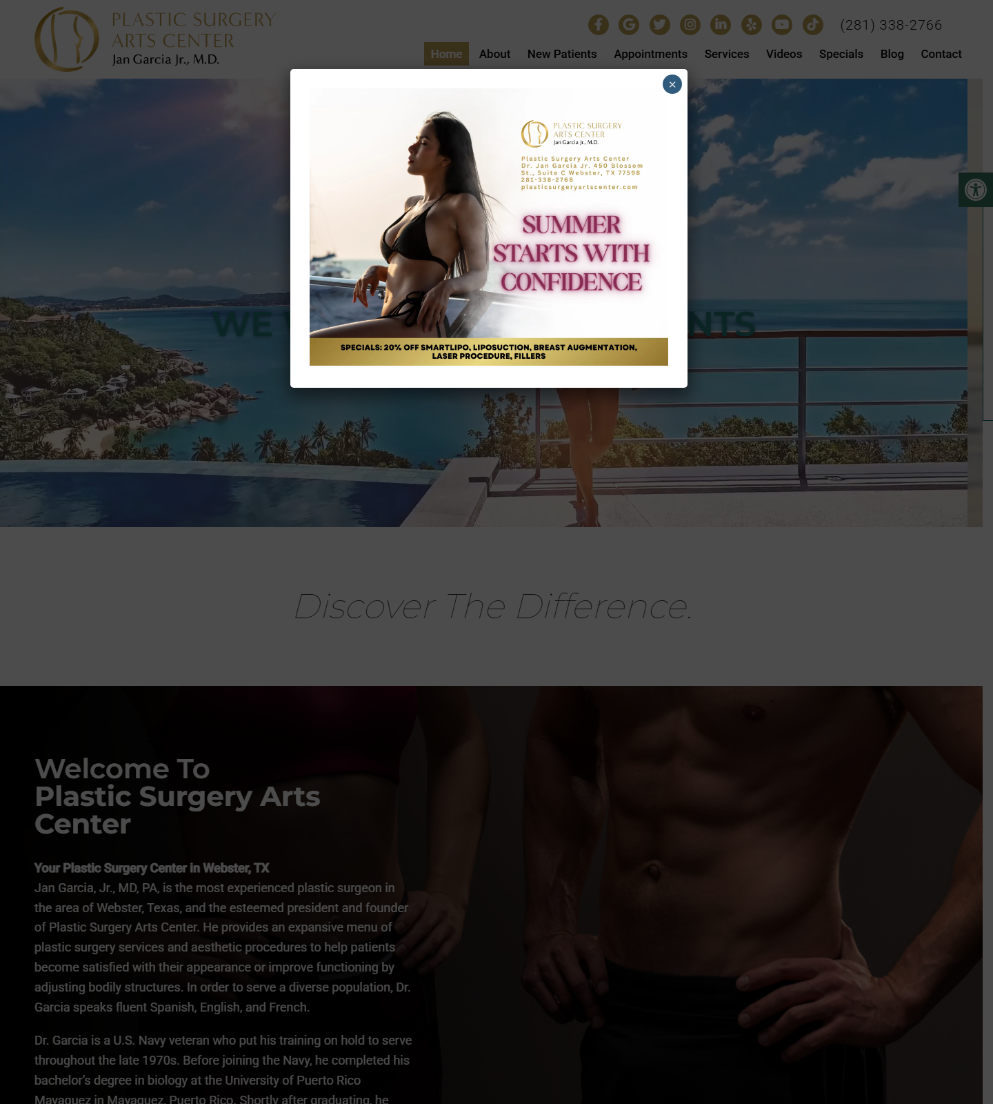 Plastic Surgery Arts Center — Plastic Surgery Arts Center: Jan Garcia, Jr., MD website homepage (Webster, TX plastic & cosmetic surgery)