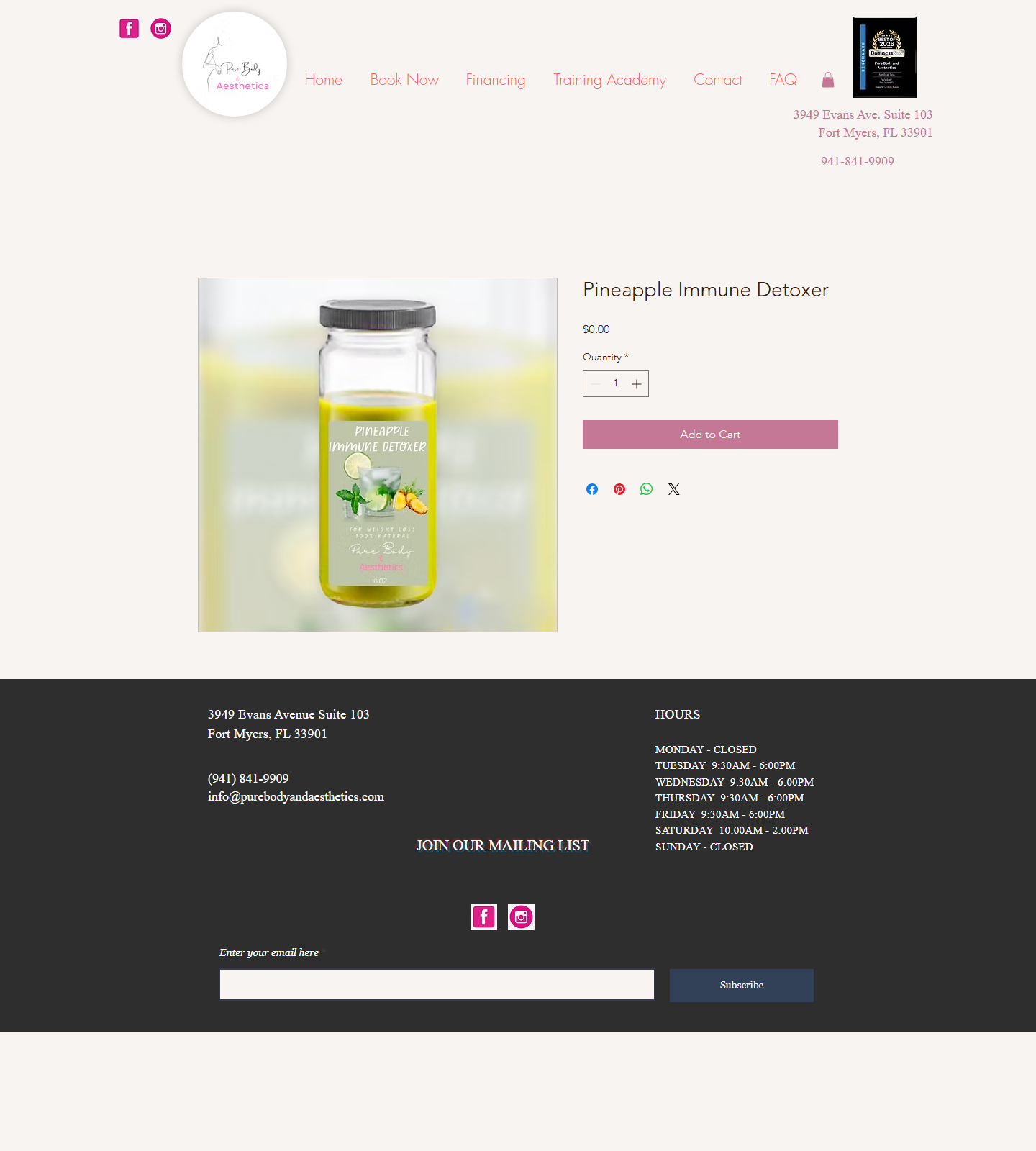 Pure Body and Aesthetics — Pure Body and Aesthetics website homepage (Fort Myers, FL plastic & cosmetic surgery)