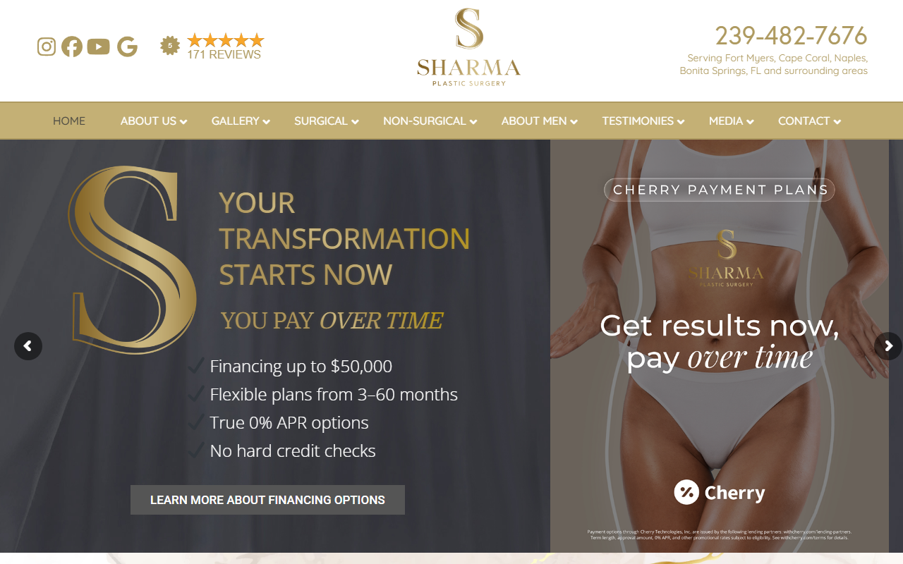 Dr. Joseph Mazza — Sharma Plastic Surgery website homepage (Fort Myers, FL plastic & cosmetic surgery)