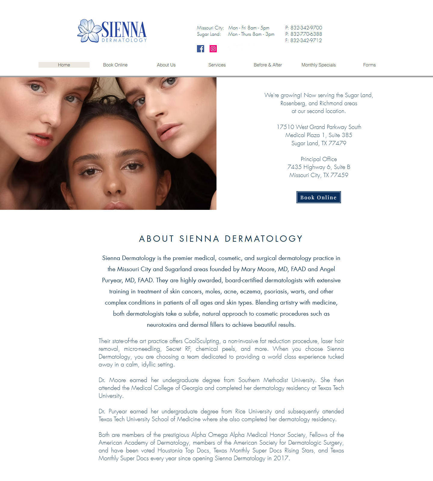 Sienna Dermatology — Sienna Dermatology website homepage (Missouri City, TX plastic & cosmetic surgery)