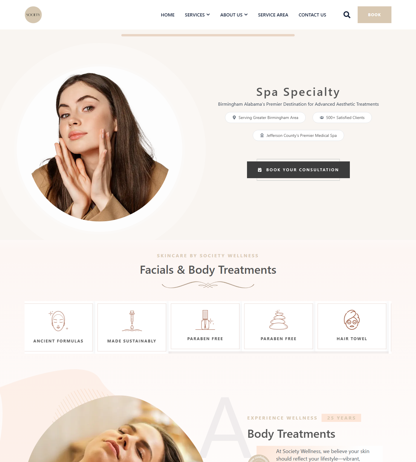 Society Wellness and Skin Spa — Society Wellness and Skin Spa website homepage (Vestavia Hills, AL)