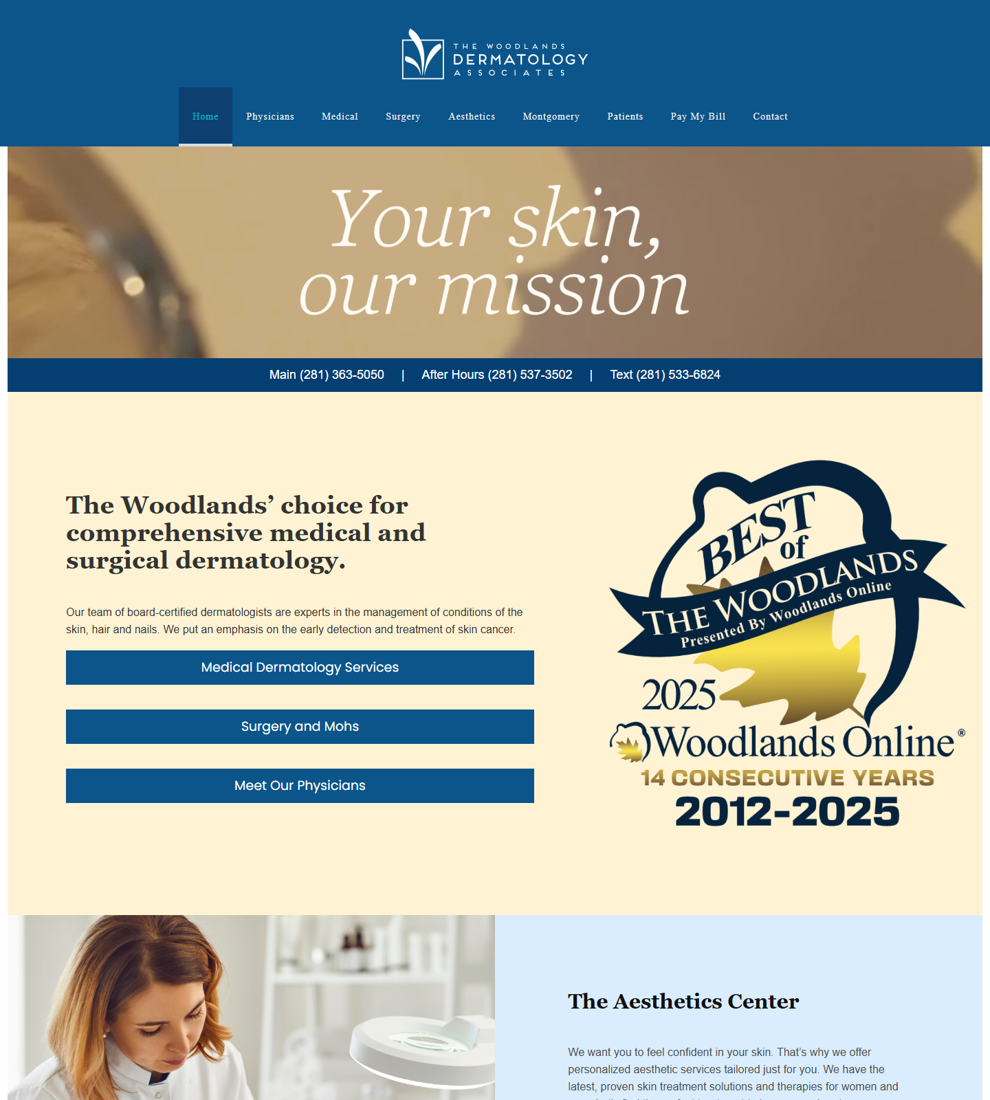 The Woodlands Dermatology Associates — The Woodlands Dermatology Associates website homepage (The Woodlands, TX plastic & cosmetic surgery)