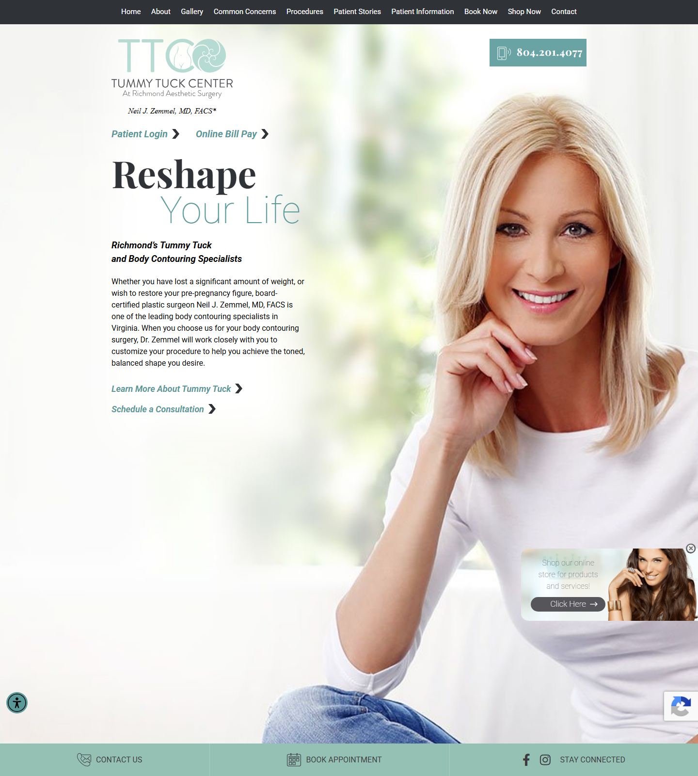Tummy Tuck Center at Richmond Aesthetic Surgery — Tummy Tuck Center at Richmond Aesthetic Surgery website homepage (Ridge, VA)