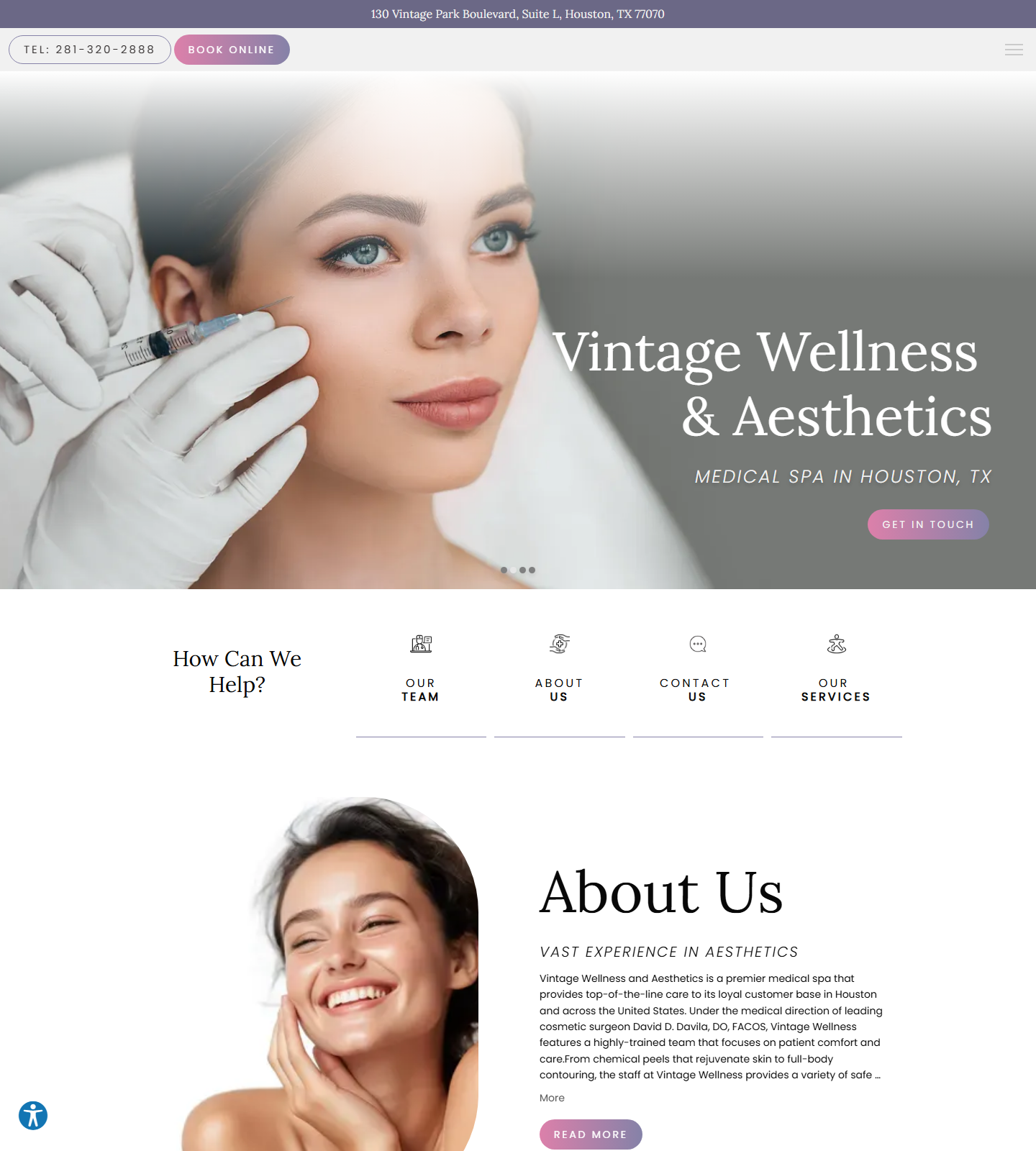 Vintage Wellness and Aesthetics — Vintage Wellness and Aesthetics website homepage (Houston, TX plastic & cosmetic surgery)