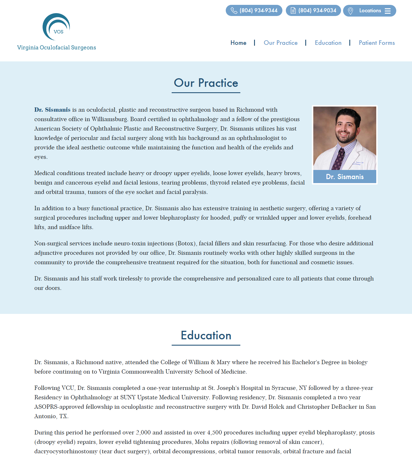 Virginia Oculofacial Surgeons — Virginia Oculofacial Surgeons website homepage (Richmond, VA)