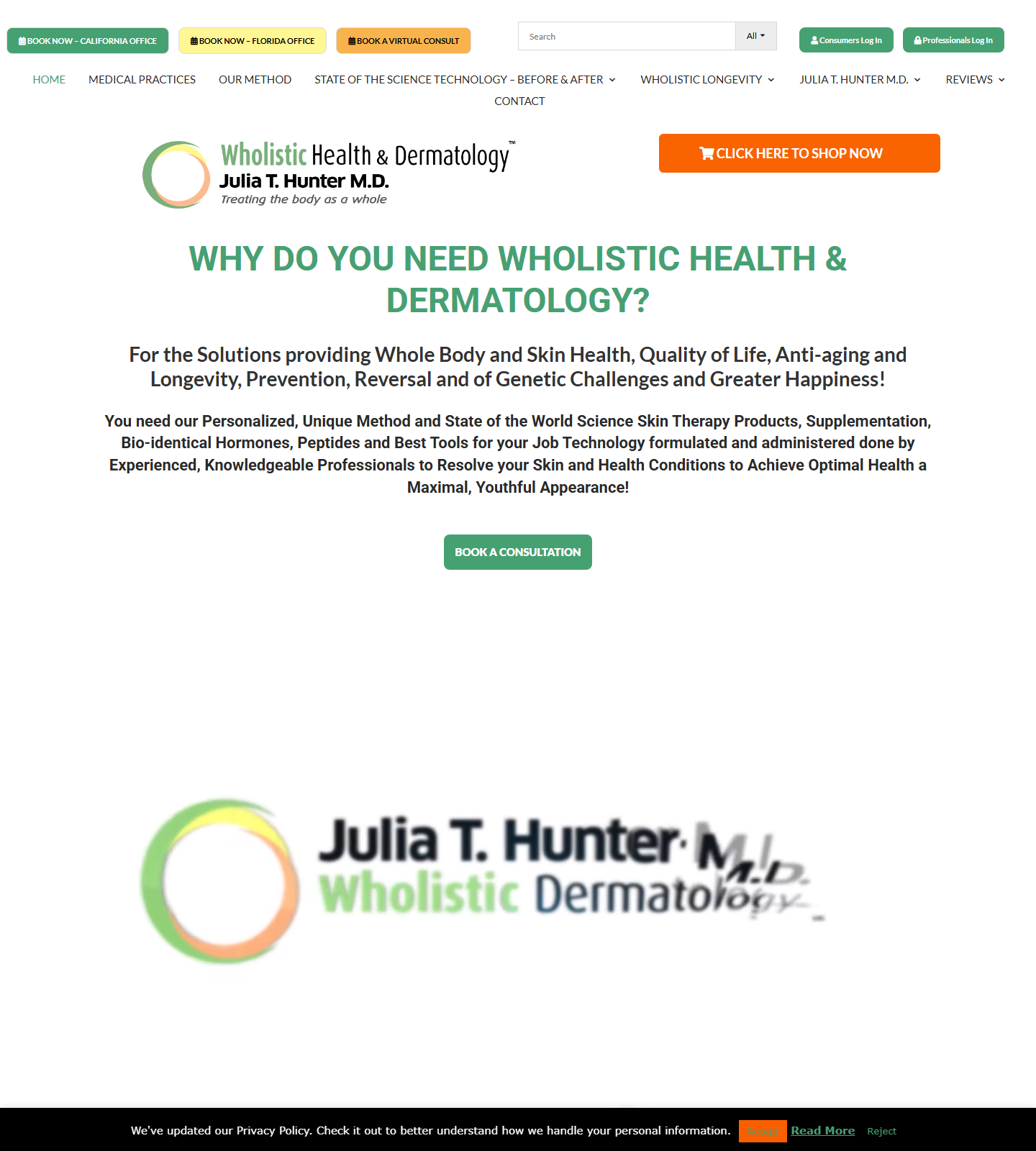 Wholistic Health and Dermatology by Julia T. Hunter, M.D. — Wholistic Health and Dermatology by Julia T. Hunter, M.D. website homepage (Jacksonville, FL)