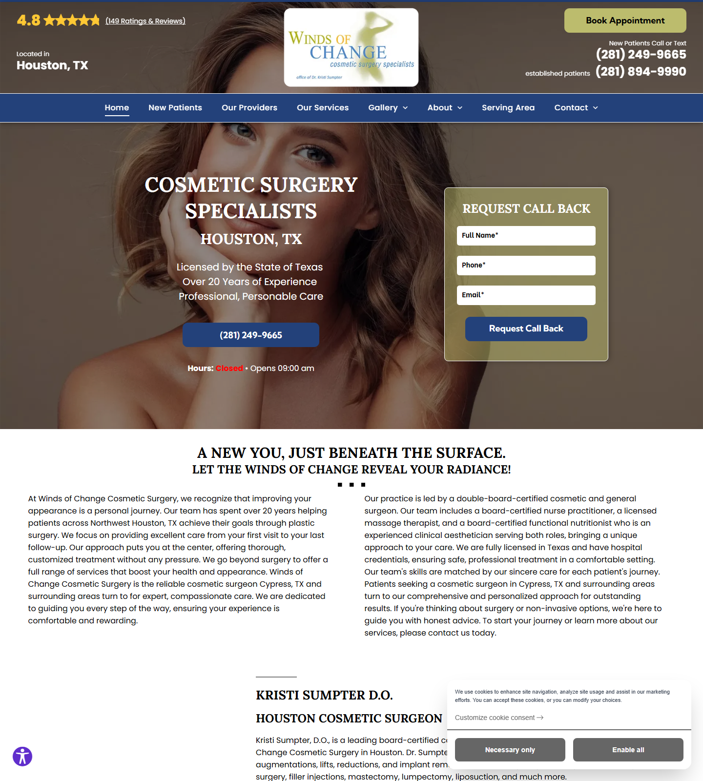Winds of Change Cosmetic Surgery — Winds of Change Cosmetic Surgery website homepage (Houston, TX plastic & cosmetic surgery)