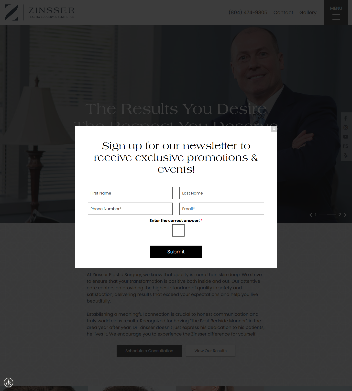 Zinsser Plastic Surgery & Aesthetics — Zinsser Plastic Surgery & Aesthetics website homepage (Richmond, VA)